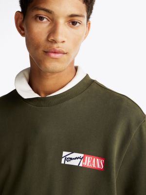 green signature logo crew neck sweatshirt for men tommy jeans