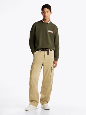 green signature logo crew neck sweatshirt for men tommy jeans