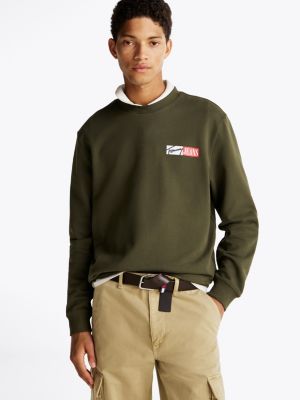 green signature logo crew neck sweatshirt for men tommy jeans