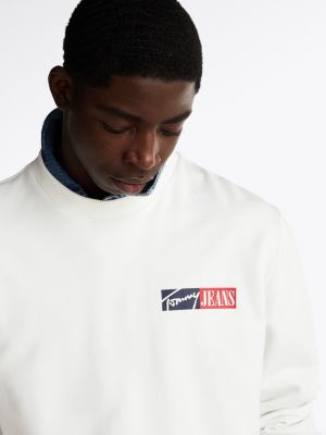 white signature logo crew neck sweatshirt for men tommy jeans