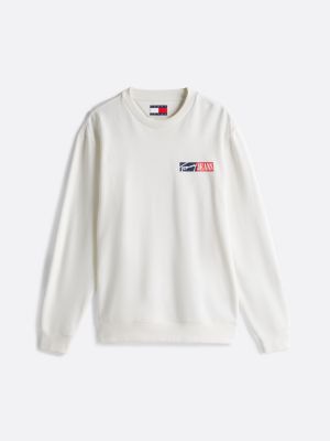 white signature logo crew neck sweatshirt for men tommy jeans