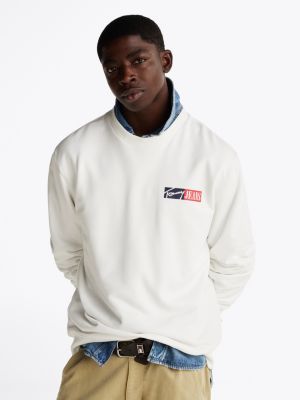 white signature logo crew neck sweatshirt for men tommy jeans