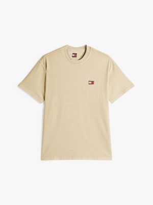 khaki relaxed fit t-shirt met geweven badge voor heren - tommy jeans