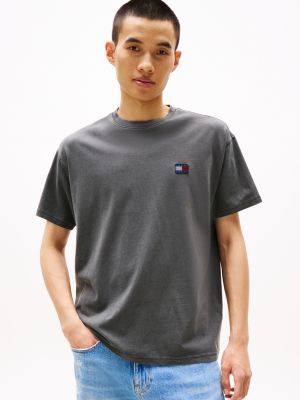 grijs relaxed fit t-shirt met geweven badge voor heren - tommy jeans