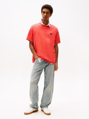 orange t-shirt o luźnym kroju z tkaną naszywką dla mężczyźni - tommy jeans