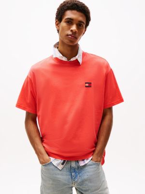 orange relaxed fit t-shirt met geweven badge voor heren - tommy jeans