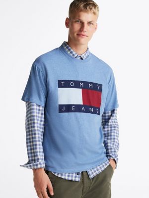 t-shirt décontracté à badge drapeau blue pour hommes tommy jeans