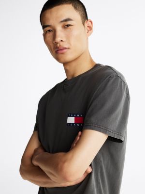 grau t-shirt mit rückenlogo und rundhalsausschnitt für herren - tommy jeans