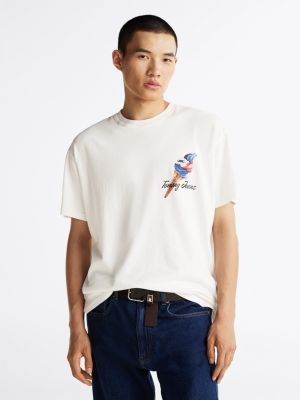 white relaxed fit t-shirt met logo op de achterkant voor heren - tommy jeans