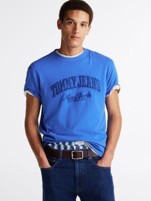 t-shirt varsity effetto sbiadito blue da uomini tommy jeans