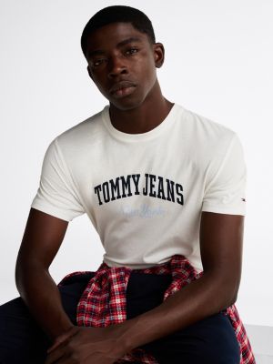 t-shirt varsity slim fit con logo bianco da uomini tommy jeans