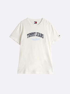 t-shirt varsity slim fit con logo bianco da uomini tommy jeans