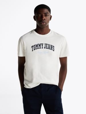 white varsity slim fit t-shirt met logo voor heren - tommy jeans