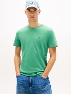t-shirt extra slim tommy flag en jersey green pour hommes tommy jeans