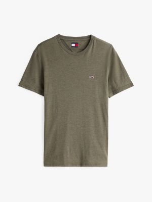 groen extra slim t-shirt van gemêleerde katoenmix voor heren - tommy jeans