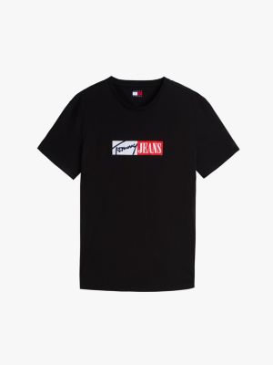 t-shirt slim fit con logo nero da uomini tommy jeans