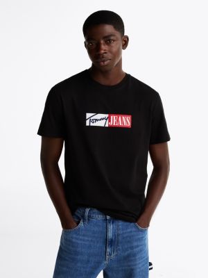 t-shirt slim fit con logo nero da uomini tommy jeans