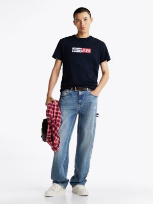 blue signature logo slim t-shirt for men tommy jeans