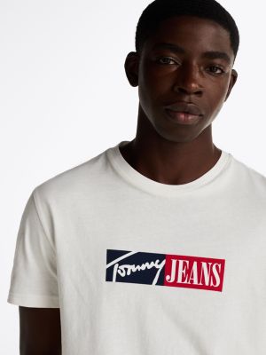 weiß slim fit t-shirt mit signatur-logo für herren - tommy jeans