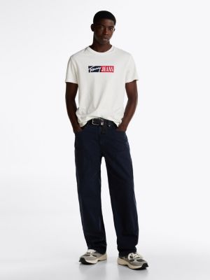 white signature logo slim t-shirt for men tommy jeans