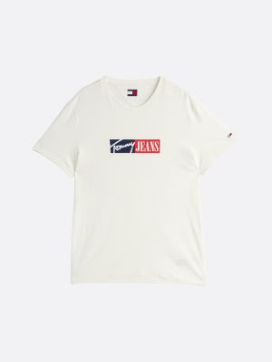 camiseta de corte slim con logo distintivo blanco de hombres tommy jeans