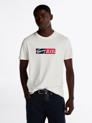 camiseta de corte slim con logo distintivo white de hombres tommy jeans