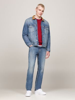 blue ryan distressed slim straight jeans for men tommy jeans