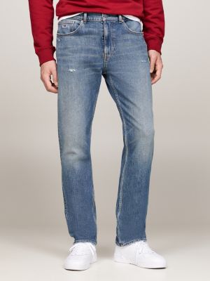 blue ryan distressed slim straight jeans for men tommy jeans