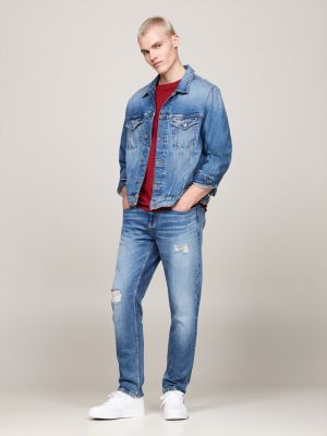 jeans distressed austin slim fit affusolati blu da uomini tommy jeans