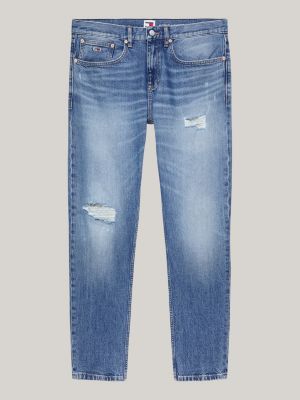 jeans distressed austin slim fit affusolati blu da uomini tommy jeans