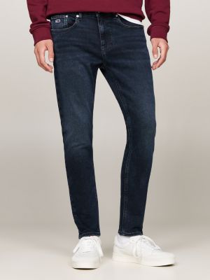 jeans austin slim fit affusolati con baffature blu da uomini tommy jeans