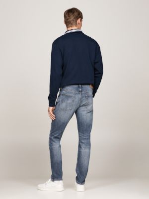 jeans austin slim fit affusolati con baffature grigio da uomini tommy jeans