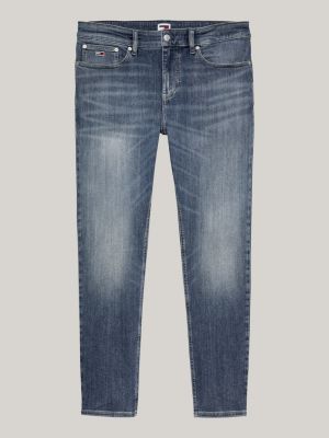 jeans austin slim fit affusolati con baffature grigio da uomini tommy jeans