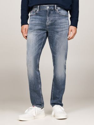 vaqueros austin ajustados con pernera cónica y efecto arrugado grey de hombres tommy jeans