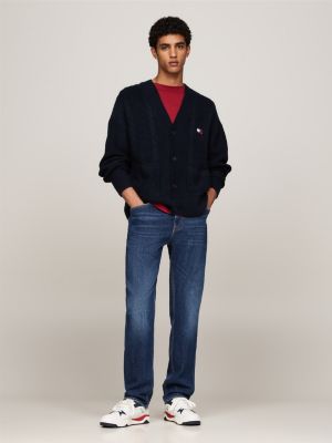 blauw ryan slim straight jeans met geborduurd logo voor heren - tommy jeans