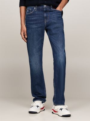 blauw ryan slim straight jeans met geborduurd logo voor heren - tommy jeans