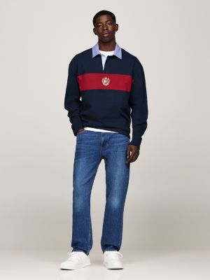 jeans dad regular fit affusolati con baffature blu da uomini tommy jeans