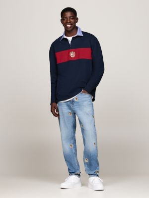 blue isaac embroidery relaxed tapered jeans for men tommy jeans