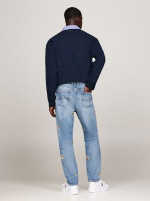 blue isaac embroidery relaxed tapered jeans for men tommy jeans