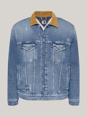 blue ryan distressed denim trucker jacket for men tommy jeans