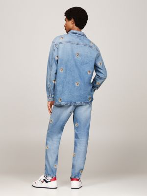 blue logo embroidery denim overshirt for men tommy jeans