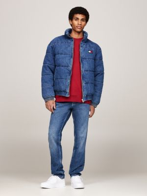 doudoune en denim à logo bleu pour hommes tommy jeans