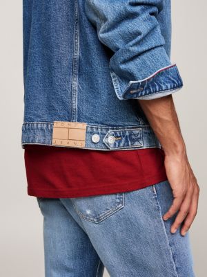 giacca trucker ryan in denim distressed blu da uomini tommy jeans