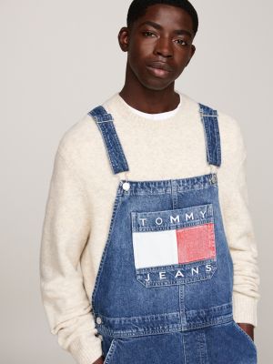 blue ryan flag badge regular dungarees for men tommy jeans