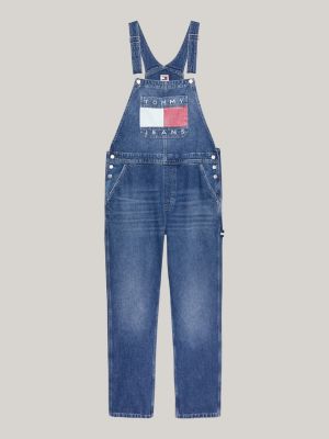 blue ryan flag badge regular dungarees for men tommy jeans