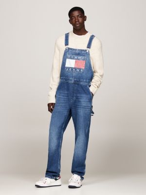 blue ryan flag badge regular dungarees for men tommy jeans