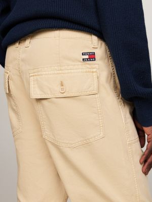 pantaloni chino isaac in tela beige da uomini tommy jeans