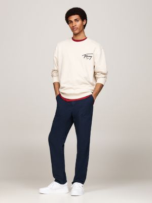 pantaloni chino isaac in tela blu da uomini tommy jeans