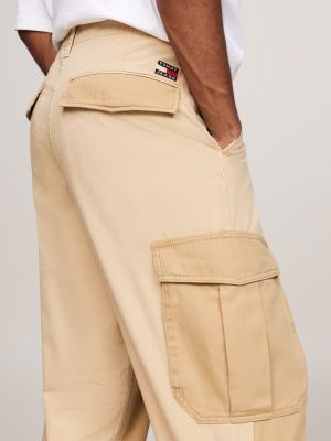 pantaloni cargo aiden baggy fit in ripstop beige da uomini tommy jeans