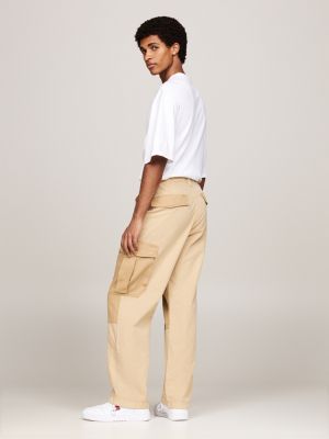 pantalon baggy aiden ripstop à poches cargo beige pour hommes tommy jeans